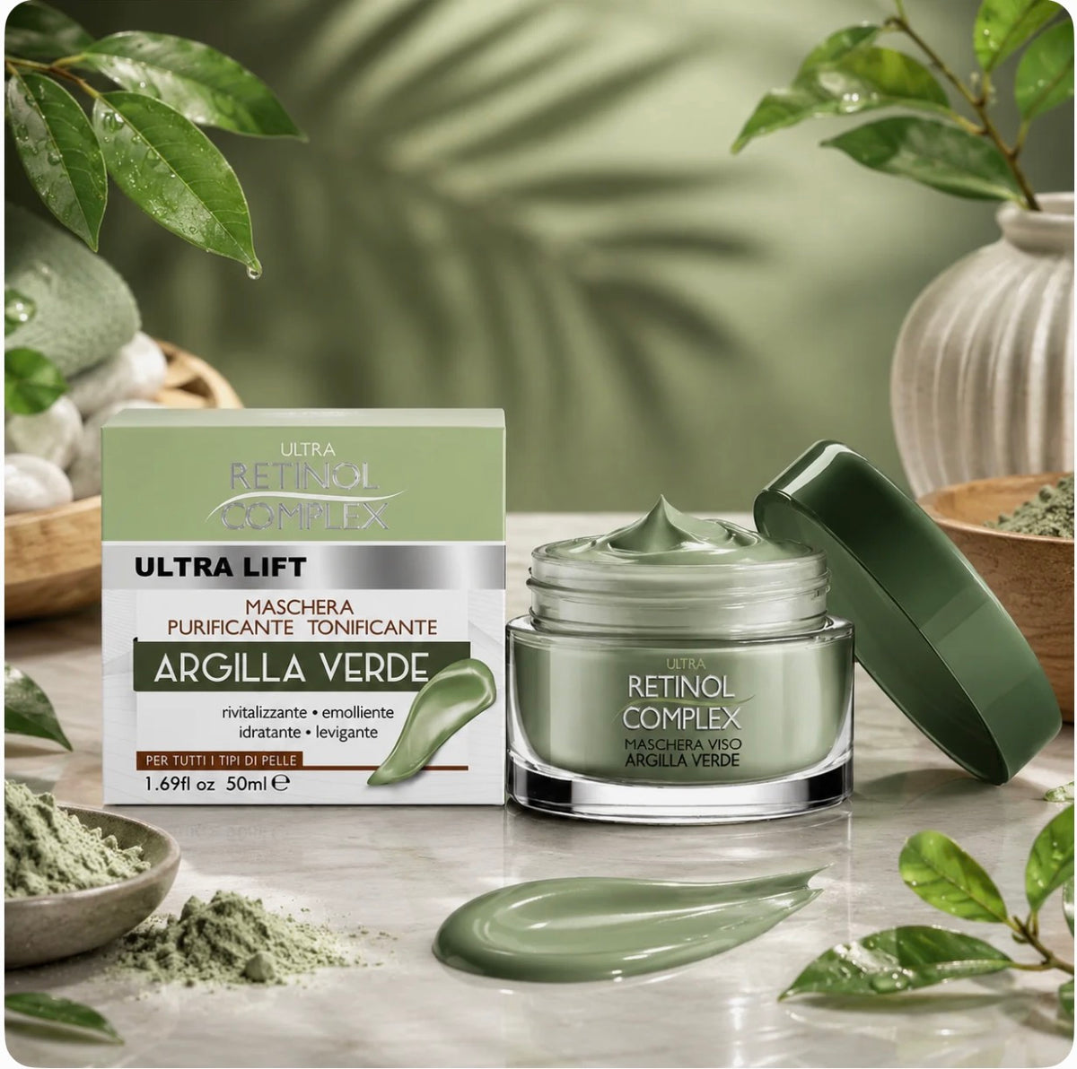 🌿✨ Masque Visage à l’Argile Verte Ultra Lift Retinol Complex